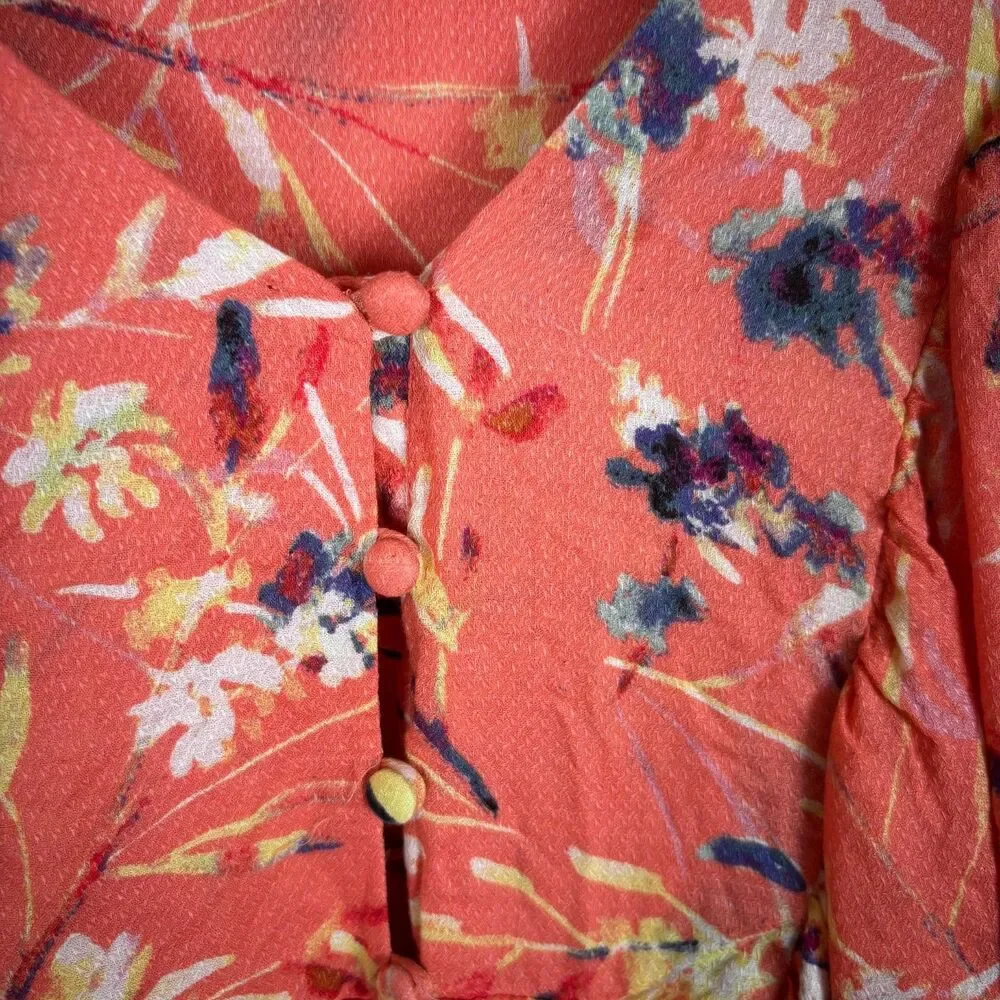 Haute Hippie Tribe Karen Flutter Sleeve Orange Button Front Top Women's Medium - Picture 6 of 6